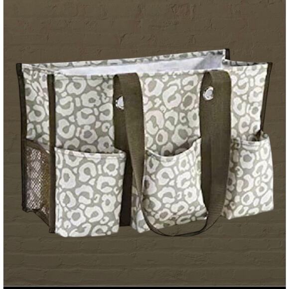 Thirty One Organizing Utility Tote Bag 15" Taupe 5 Pockets 31 Storage Carryall - Picture 1 of 6
